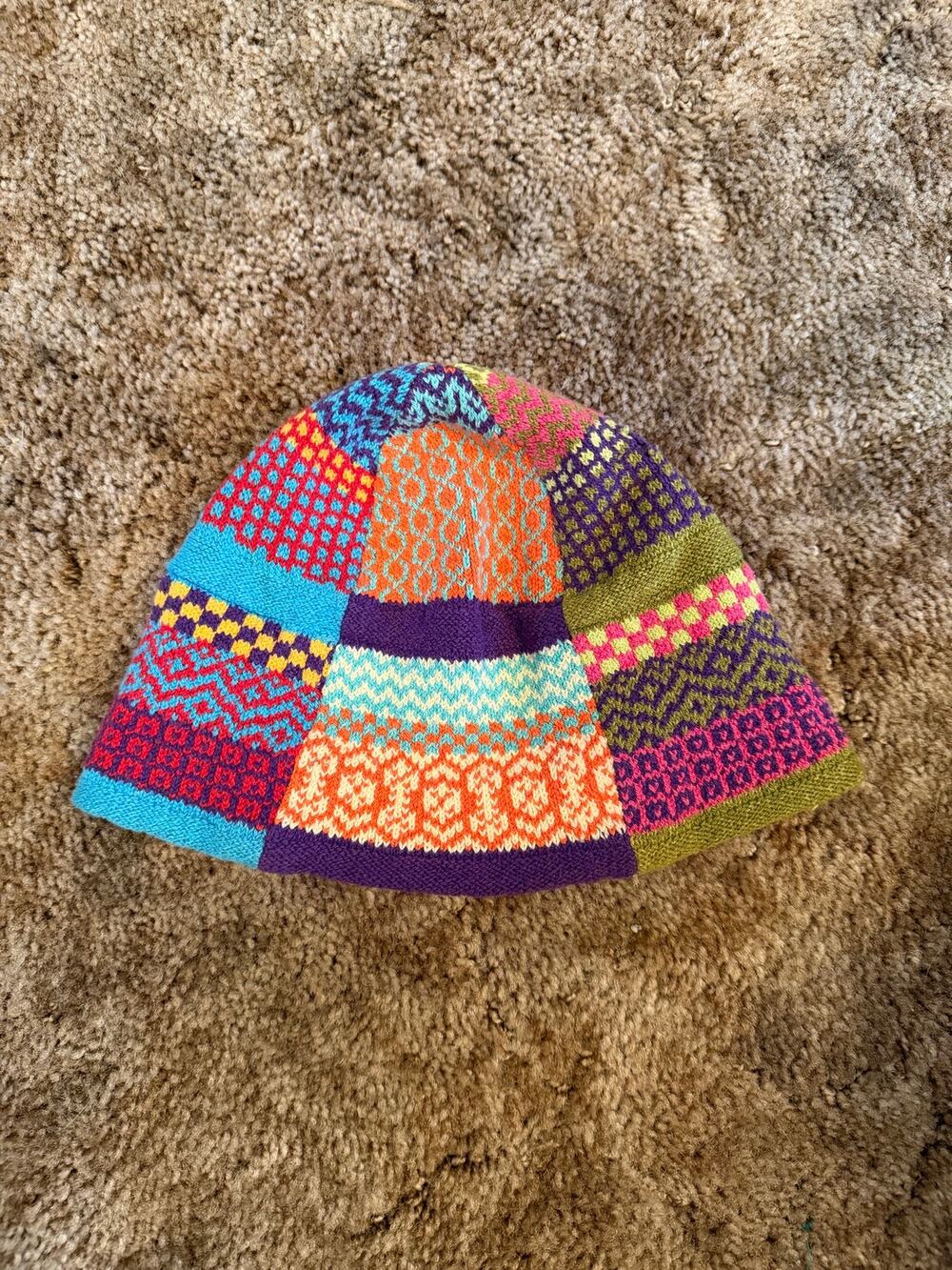 Solmate Socks Beanie Hat Thinking Cap Patchwork Knit Boho Upcycled USA Made